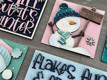 Load image into Gallery viewer, Snowman Cute Winter Interchangeable Leaning Sign File SVG, glowforge, Snowmen, Bird, Tiered Tray, LuckyHeartDesignsCo
