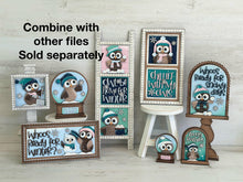 Load image into Gallery viewer, Snowman Cute Winter Interchangeable Leaning Sign File SVG, glowforge, Snowmen, Bird, Tiered Tray, LuckyHeartDesignsCo
