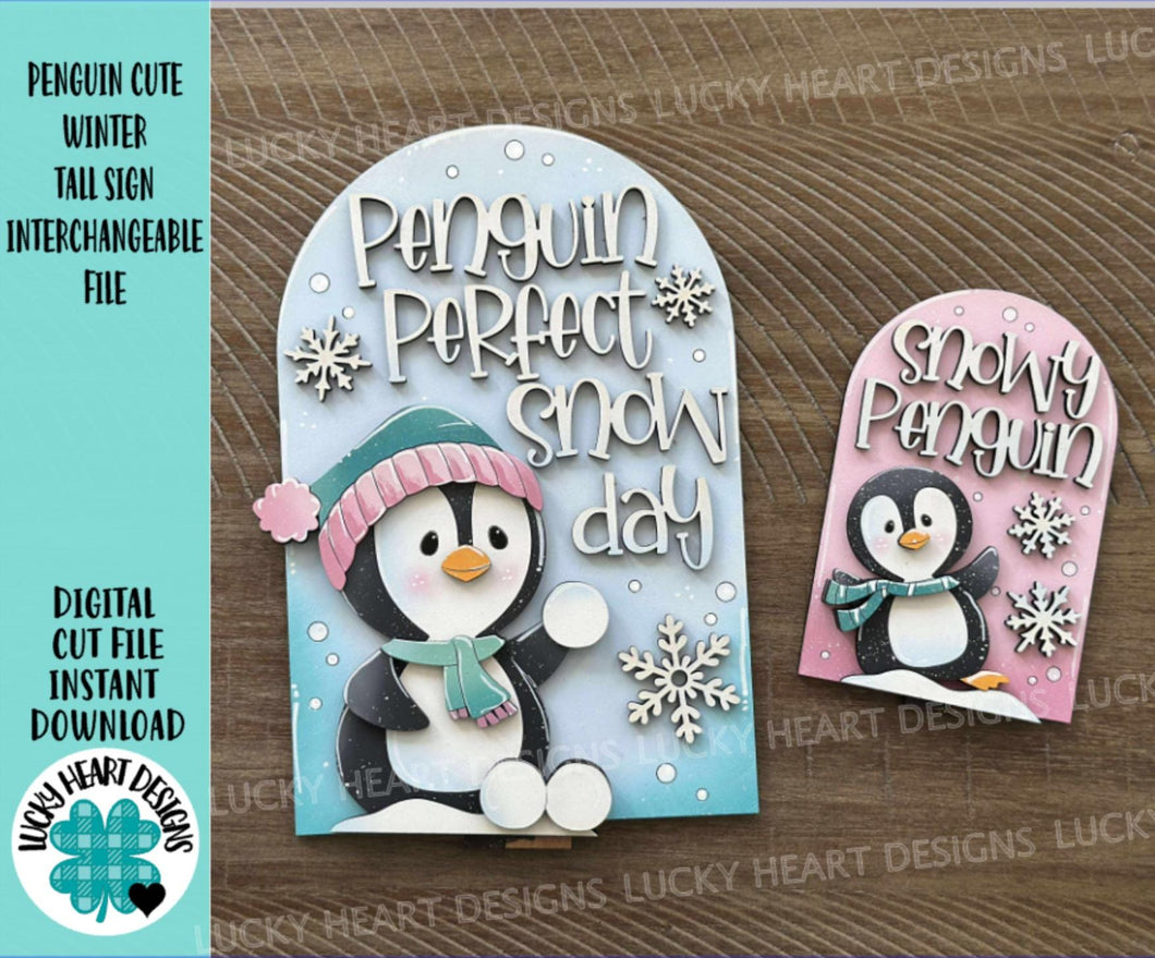 Penguin Cute Winter Tall Arch Sign Interchangeable File SVG, TINY, INSERT only Snowmen Glowforge, Holiday, Tiered Tray LuckyHeartDesignsCo