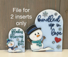 Load image into Gallery viewer, Winter Snowman Tall Arch Sign Interchangeable File SVG, TINY, INSERT only Snowmen Frosty Glowforge, Holiday, Tiered Tray LuckyHeartDesignsCo
