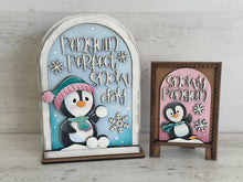 Load image into Gallery viewer, Penguin Cute Winter Tall Arch Sign Interchangeable File SVG, TINY, INSERT only Snowmen Glowforge, Holiday, Tiered Tray LuckyHeartDesignsCo
