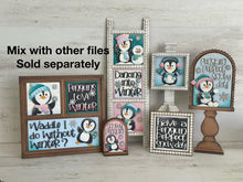 Load image into Gallery viewer, Penguin Cute Winter Tall Arch Sign Interchangeable File SVG, TINY, INSERT only Snowmen Glowforge, Holiday, Tiered Tray LuckyHeartDesignsCo
