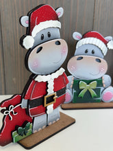 Load image into Gallery viewer, Hippopotamus Christmas Standing File SVG, Glowforge, Santa, Sweater, Present, Candy Cane, Reindeer, Rudolph, LuckyHeartDesignsCo
