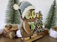 Load image into Gallery viewer, Owl Christmas Standing File SVG, Glowforge, Santa, Sweater, Present, Candy Cane, Reindeer, Rudolph, LuckyHeartDesignsCo

