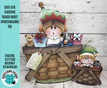 Load image into Gallery viewer, Elves Cute Christmas For The Flower Basket Interchangeable File SVG, TINY Santa Elf Tiered Tray, Glowforge, LuckyHeartDesignsCo

