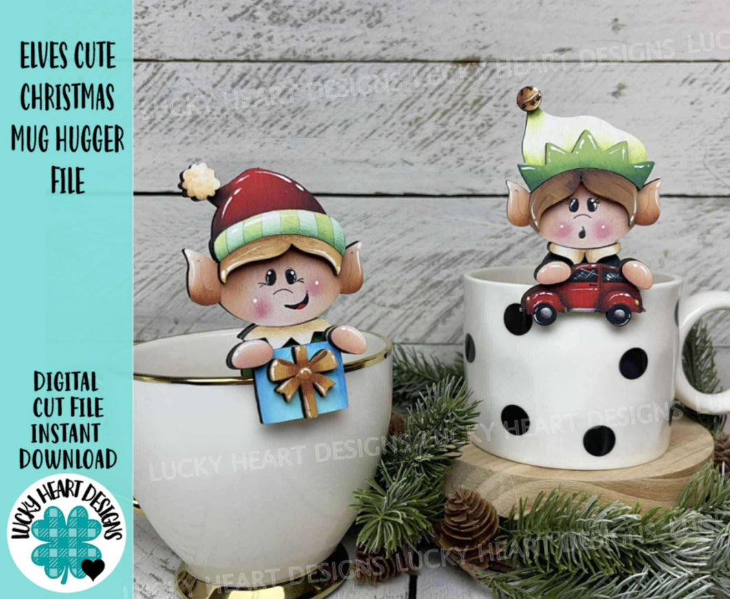 Elves Christmas Mug Hugger File SVG, Glowforge Tiered Tray, Elf, Santa, Present, Tray Decor, Holiday, Topper, LuckyHeartDesignsCo