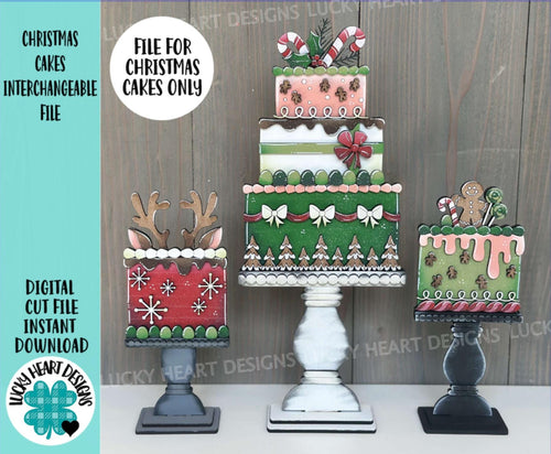 Christmas Cake Stand Interchangeable File SVG, (Cakes ONLY) Santa, Reindeer, Candy Cane Glowforge, Holiday, Tiered Tray LuckyHeartDesignsCo
