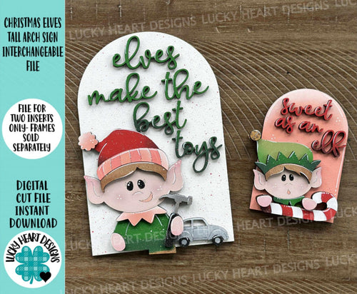 Christmas Elf Tall Arch Sign Interchangeable File SVG, TINY, INSERT only Rudolph, Santa, Glowforge, Holiday, Tiered Tray LuckyHeartDesignsCo