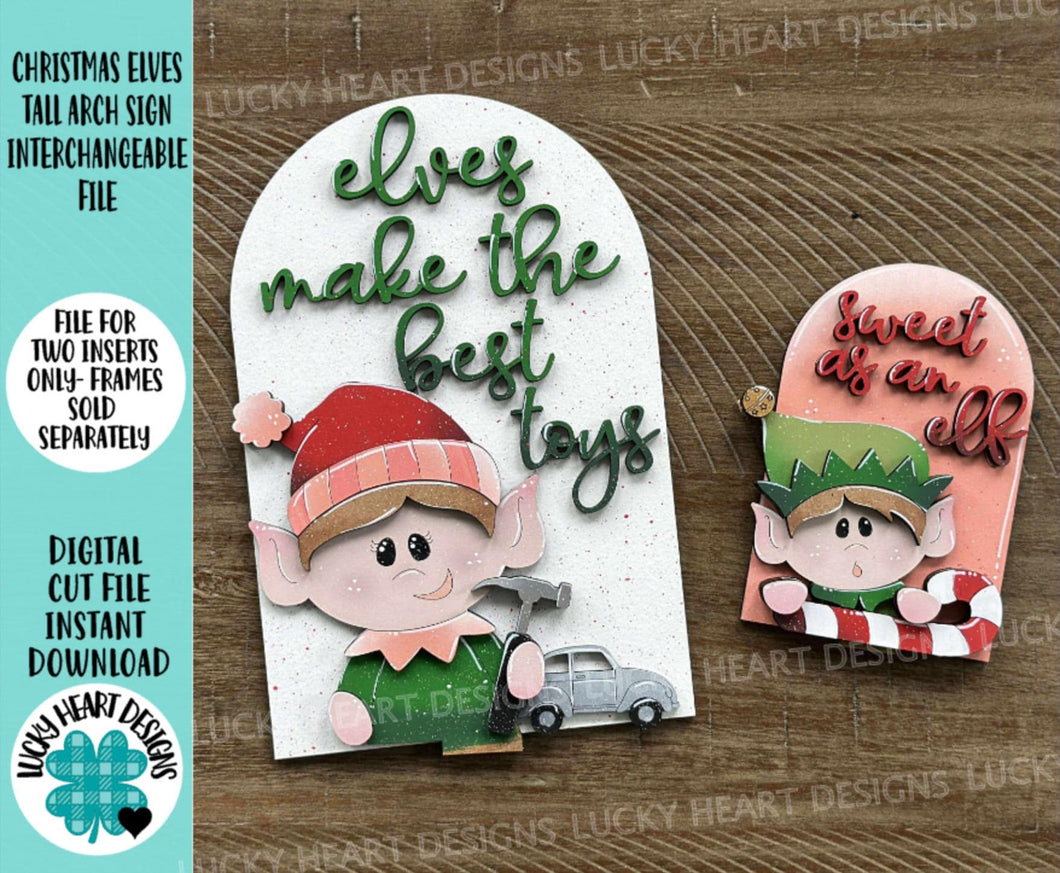 Christmas Elf Tall Arch Sign Interchangeable File SVG, TINY, INSERT only Rudolph, Santa, Glowforge, Holiday, Tiered Tray LuckyHeartDesignsCo