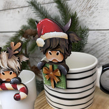 Load image into Gallery viewer, Highland Christmas Mug Hugger File SVG, Glowforge Tiered Tray, Reindeer, Rudolph Farm Cow, Tray Decor, Holiday, Topper, LuckyHeartDesignsCo
