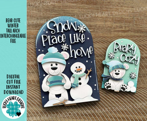 Bear Cute Winter Tall Arch Sign Interchangeable File SVG, TINY, INSERT only Snowmen Snowman Glowforge, Holiday, Tiered LuckyHeartDesignsCo