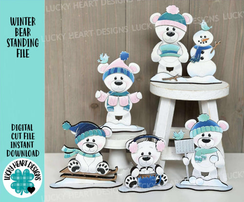 Bear Cute Winter Standing File SVG, Glowforge, Sleigh, Hot Cocoa, Chocolate Snowmen, Polar Snowman Winter Tiered Tray LuckyHeartDesignsCo