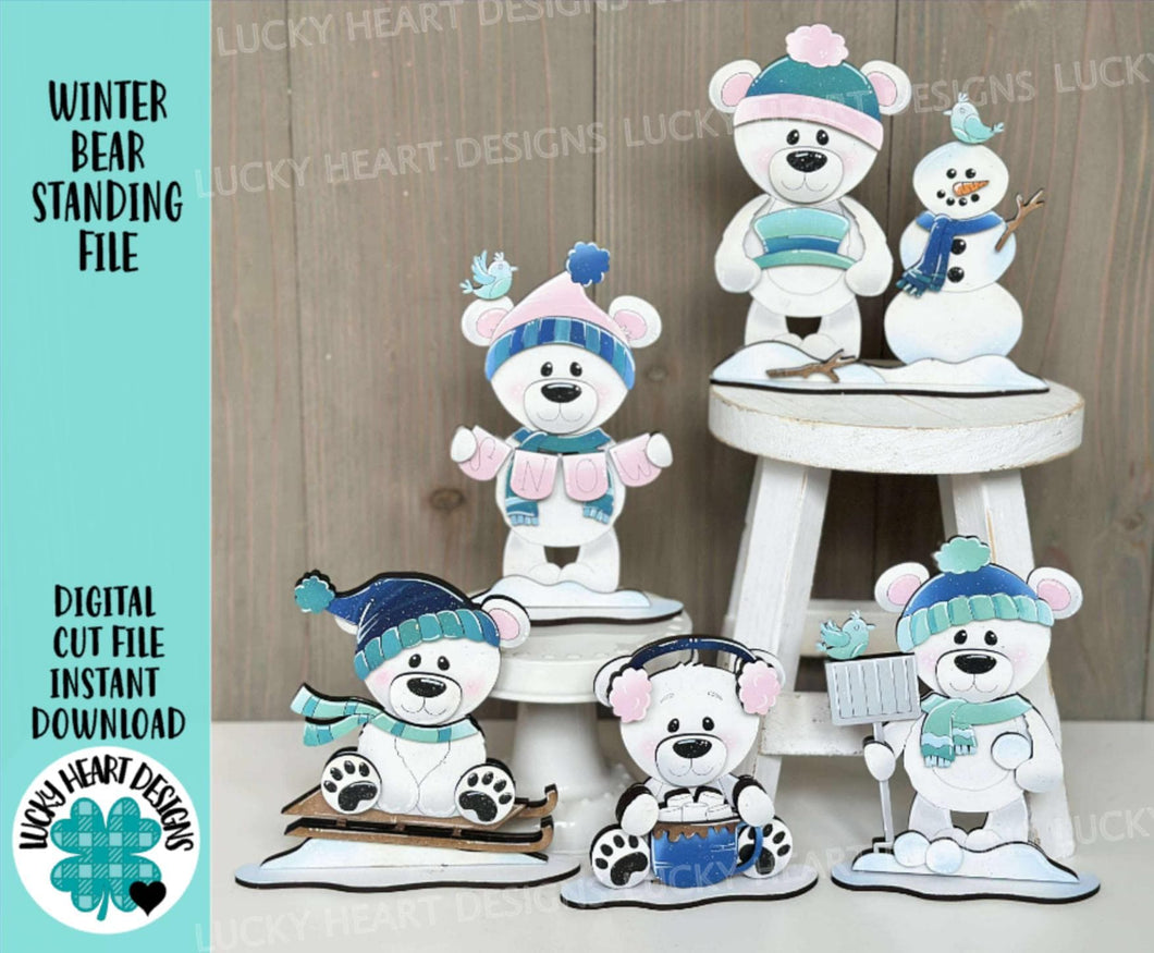 Bear Cute Winter Standing File SVG, Glowforge, Sleigh, Hot Cocoa, Chocolate Snowmen, Polar Snowman Winter Tiered Tray LuckyHeartDesignsCo
