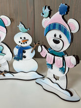 Load image into Gallery viewer, Bear Cute Winter Standing File SVG, Glowforge, Sleigh, Hot Cocoa, Chocolate Snowmen, Polar Snowman Winter Tiered Tray LuckyHeartDesignsCo
