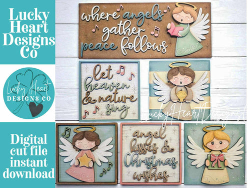 Angels Christmas Interchangeable Leaning Sign File SVG, Glowforge, Carols, Singing, Holiday, Church, Jesus, Religious, LuckyHeartDesignsCO