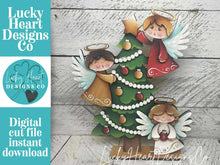 Load image into Gallery viewer, Angel Christmas Shelf Sitter Standing Sign File SVG, Nativity, Religious, Carols, Mantle decor, Centerpiece, glowforge, LuckyHeartDesignsCo
