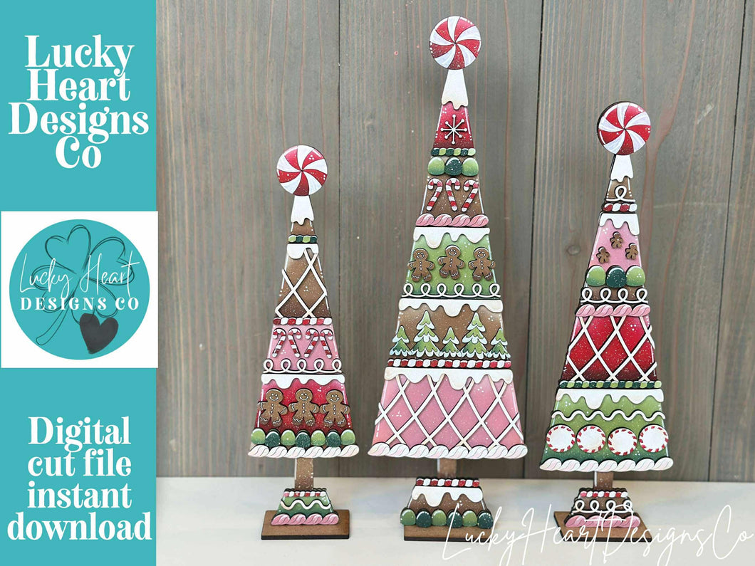 Christmas Candy Gingerbread Standing Tree File SVG, mantle decor, Holiday, Candy Cane Peppermint Centerpiece, glowforge, LuckyHeartDesignsCo