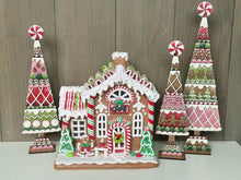 Load image into Gallery viewer, Christmas Candy Gingerbread Standing Tree File SVG, mantle decor, Holiday, Candy Cane Peppermint Centerpiece, glowforge, LuckyHeartDesignsCo
