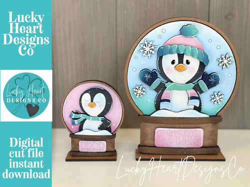 Penguin Cute Winter Snow Globe Interchangeable File SVG, TINY, Glowforge, Snowman, Snowflake, Tiered Tray LuckyHeartDesignsCo