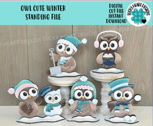 Load image into Gallery viewer, Owl Cute Winter Standing File SVG, Glowforge, Sleigh, Hot Cocoa, Chocolate Snowman Snowmen Bird Winter Tiered Tray LuckyHeartDesignsCo
