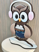 Load image into Gallery viewer, Owl Cute Winter Standing File SVG, Glowforge, Sleigh, Hot Cocoa, Chocolate Snowman Snowmen Bird Winter Tiered Tray LuckyHeartDesignsCo
