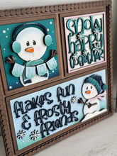Load image into Gallery viewer, Snowman Cute Winter Interchangeable Leaning Sign File SVG, glowforge, Snowmen, Bird, Tiered Tray, LuckyHeartDesignsCo
