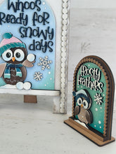 Load image into Gallery viewer, Winter Owl Tall Arch Sign Interchangeable File SVG, TINY, INSERT only Snowmen Snowman Glowforge, Holiday, Tiered Tray LuckyHeartDesignsCo
