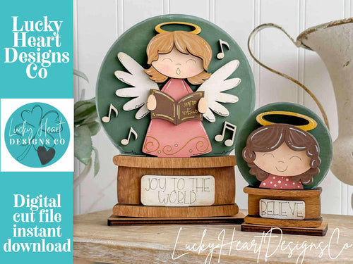 Angels Christmas Snow Globe Interchangeable File SVG, TINY, Carols, Singing, Angel, Glowforge, Tiered Tray LuckyHeartDesignsCo