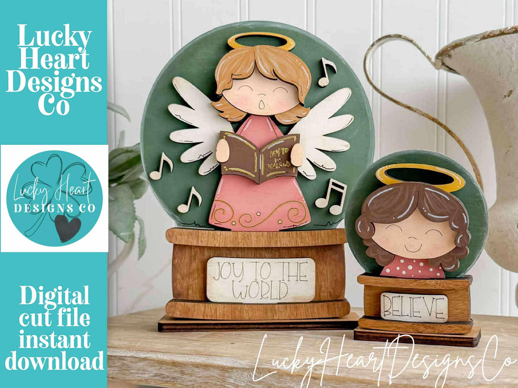 Angels Christmas Snow Globe Interchangeable File SVG, TINY, Carols, Singing, Angel, Glowforge, Tiered Tray LuckyHeartDesignsCo