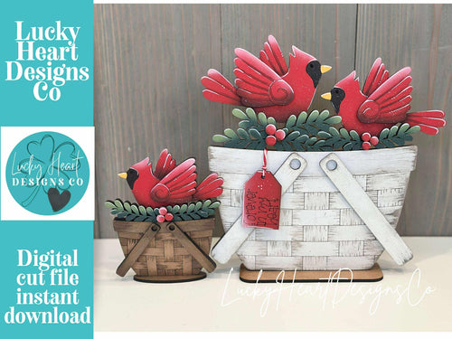 Cardinal Memorial For The Flower Basket Interchangeable File SVG, TINY Holiday, Bird, Cardinals, Tiered Tray, Glowforge, LuckyHeartDesignsCo