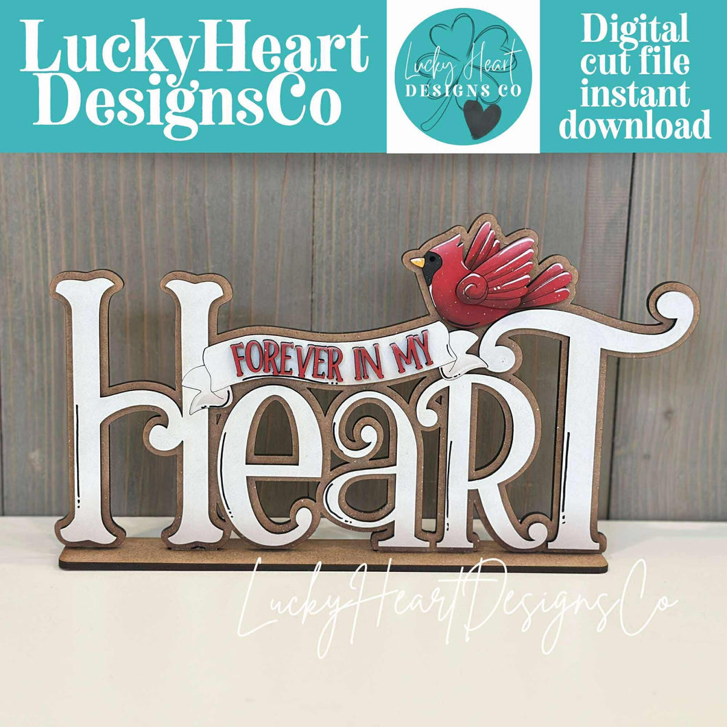 Forever Heart Cardinal Shelf Sitter Standing Sign File SVG, Memorial, Bird, Mantle decor, Centerpiece, glowforge, LuckyHeartDesignsCo