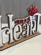 Load image into Gallery viewer, Forever Heart Cardinal Shelf Sitter Standing Sign File SVG, Memorial, Bird, Mantle decor, Centerpiece, glowforge, LuckyHeartDesignsCo
