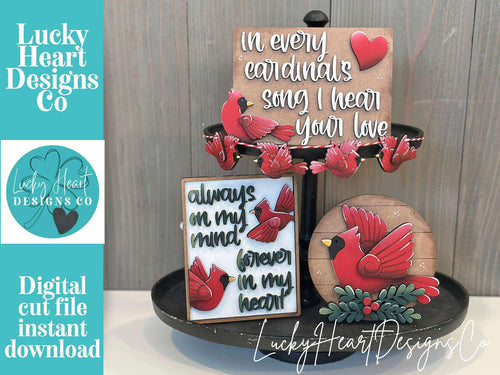 Cardinal Memorial Quick and Easy Tiered Tray File SVG, Christian, Glowforge, Bird, Cardinals, Family, Loved One, Decor, LuckyHeartDesignsCO