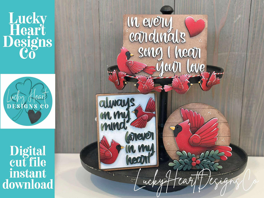 Cardinal Memorial Quick and Easy Tiered Tray File SVG, Christian, Glowforge, Bird, Cardinals, Family, Loved One, Decor, LuckyHeartDesignsCO