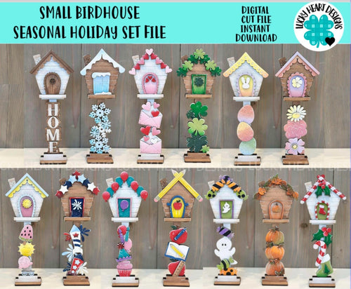 Small Birdhouse Seasonal Holiday Interchangeable File SVG, Glowforge, Christmas, Halloween, Fall, Winter, July, Spring, LuckyHeartDesignsCo