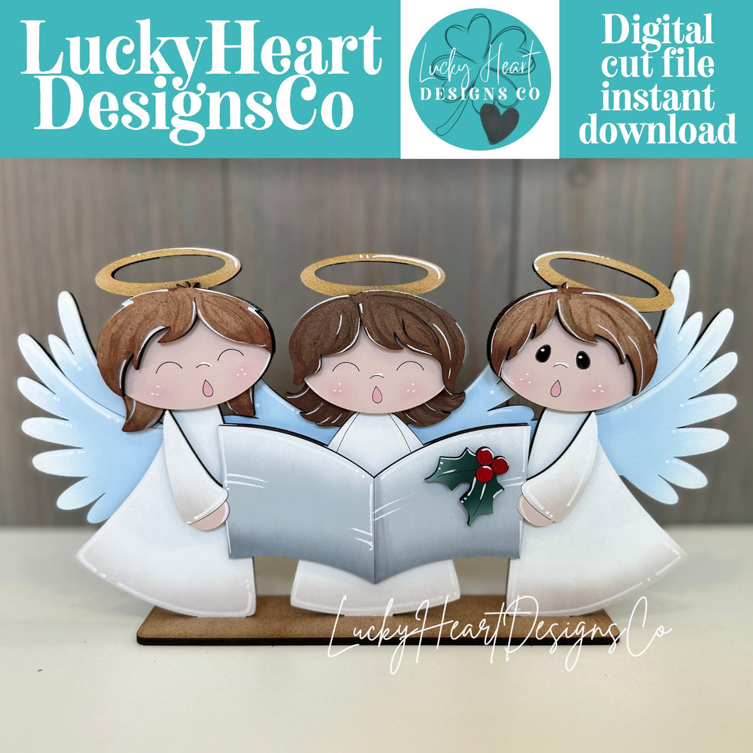Angels Carol Christmas Standing File SVG, Glowforge Singing, Church, Religious, Christian, Tiered Tray, Holiday, LuckyHeartDesignsCo