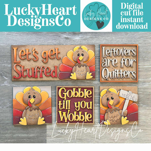 Turkey Cute Thanksgiving Interchangeable Leaning Sign File SVG, Glowforge, Gobble, Thankful, Pumpkin Fall, LuckyHeartDesignsCo