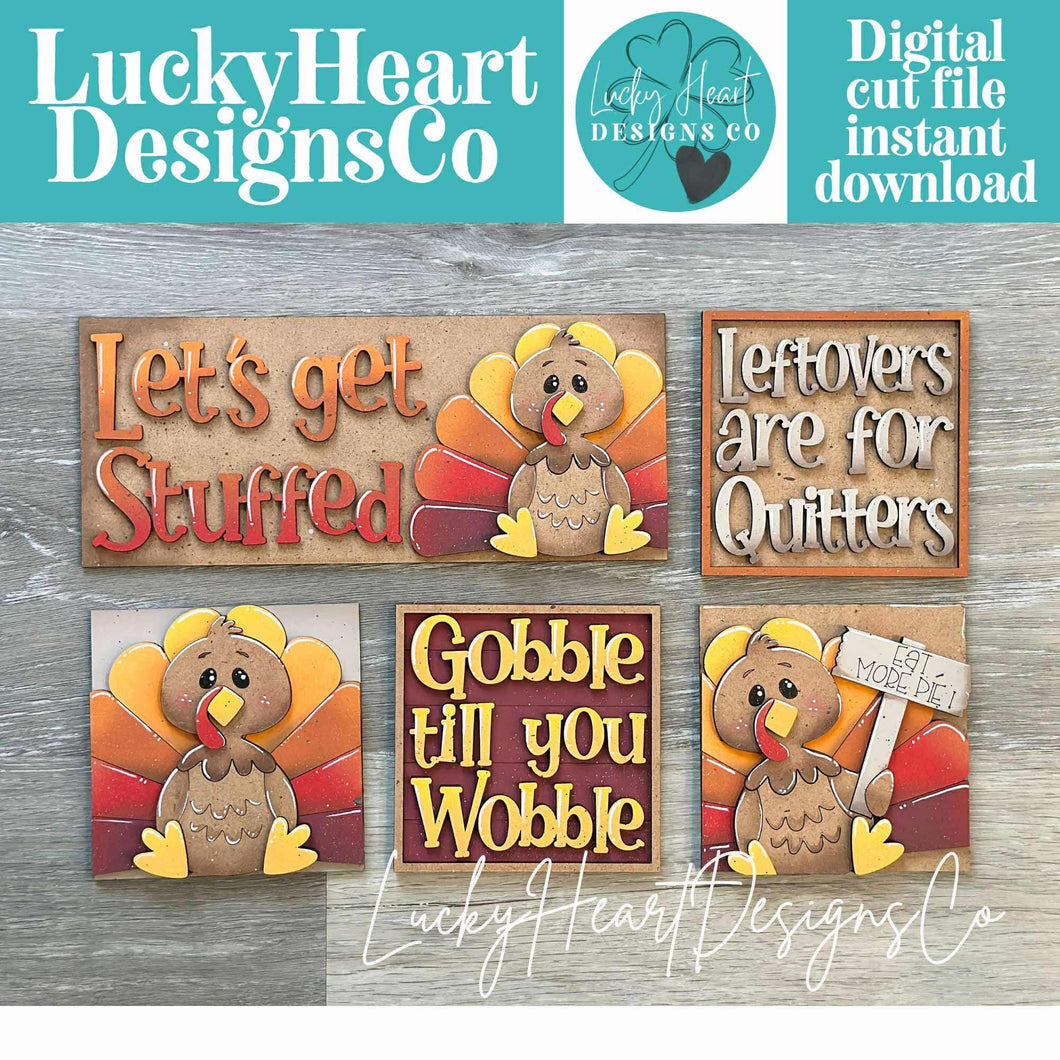 Turkey Cute Thanksgiving Interchangeable Leaning Sign File SVG, Glowforge, Gobble, Thankful, Pumpkin Fall, LuckyHeartDesignsCo