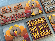 Load image into Gallery viewer, Turkey Cute Thanksgiving Interchangeable Leaning Sign File SVG, Glowforge, Gobble, Thankful, Pumpkin Fall, LuckyHeartDesignsCo
