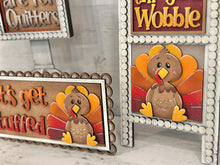 Load image into Gallery viewer, Turkey Cute Thanksgiving Interchangeable Leaning Sign File SVG, Glowforge, Gobble, Thankful, Pumpkin Fall, LuckyHeartDesignsCo
