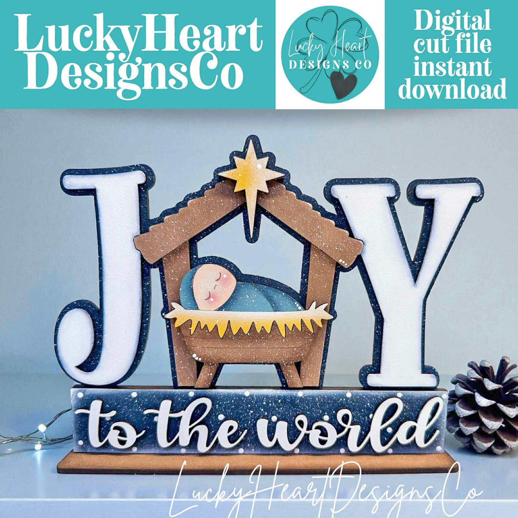 Nativity Joy to the World Shelf Sitter Standing Sign File SVG, Jesus, Religious, Mantle decor, Centerpiece, glowforge, LuckyHeartDesignsC