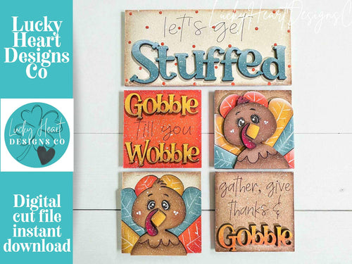 Turkey Gobble Thanksgiving Interchangeable Leaning Sign File SVG, Fall Pumpkin Tiered Tray Glowforge, LuckyHeartDesignsCo
