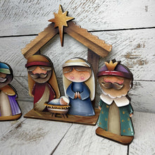 Load image into Gallery viewer, Nativity Standing Christmas Sign File SVG, Jesus, Mary, Three Kings, Religious, Mantle decor, Centerpiece, glowforge, LuckyHeartDesignsC
