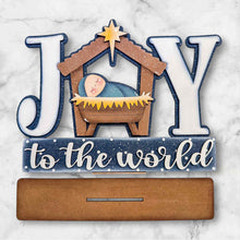 Load image into Gallery viewer, Nativity Joy to the World Shelf Sitter Standing Sign File SVG, Jesus, Religious, Mantle decor, Centerpiece, glowforge, LuckyHeartDesignsC
