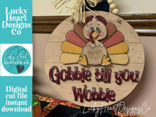 Load image into Gallery viewer, Gobble Turkey Door Hanger Sign File SVG, Thanksgiving Turkey Glowforge, LuckyHeartDesignsCo
