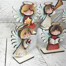 Load image into Gallery viewer, Angel Christmas Standing Single Sign File SVG, Nativity, Religious, Carols, Mantle decor, Centerpiece, Tiered glowforge, LuckyHeartDesignsCo
