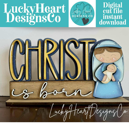 Nativity Christ is Born Shelf Sitter Standing Sign File SVG, Jesus, Religious, Mantle decor, Centerpiece, glowforge, LuckyHeartDesignsC