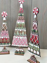 Load image into Gallery viewer, Christmas Candy Gingerbread Standing Tree File SVG, mantle decor, Holiday, Candy Cane Peppermint Centerpiece, glowforge, LuckyHeartDesignsCo
