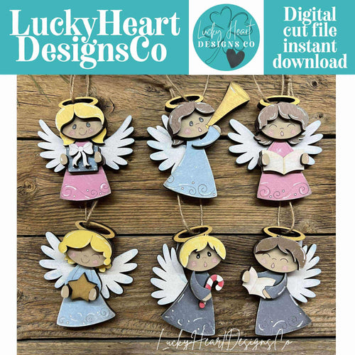 Angels Christmas Ornament File SVG, Religious, Glowforge, Carol, Caroling, LuckyHeartDesignsCo