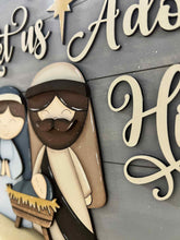 Load image into Gallery viewer, Nativity Adore Him Christmas Door Hanger File SVG, Glowforge Jesus, Mary, Religious, LuckyHeartDesignsCo
